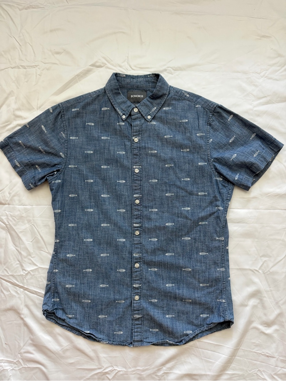 Bonobos Slim Fit Fish Print Short Sleeve Button Down Shirt Size M